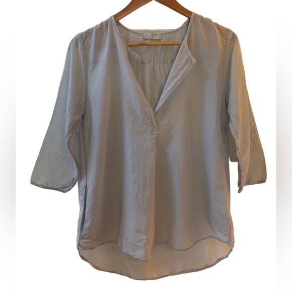 CP Shades Womens 3/4-Sleeve V-Neck Blouse Top Pockets Silk Blend Blue Small FLAW - Picture 1 of 6